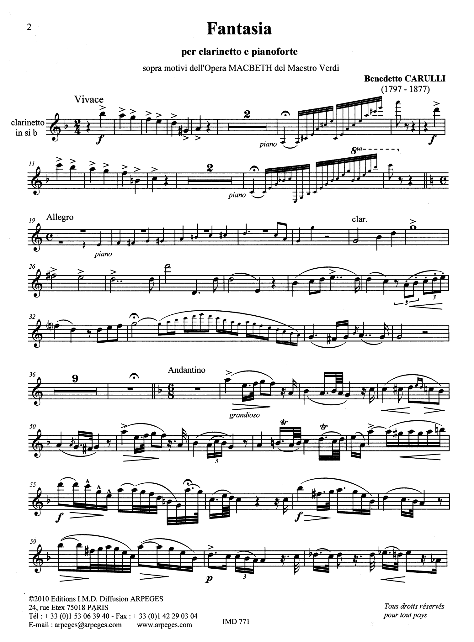 Carulli Fantasia on Verdi opera ‘Macbeth’ clarinet part