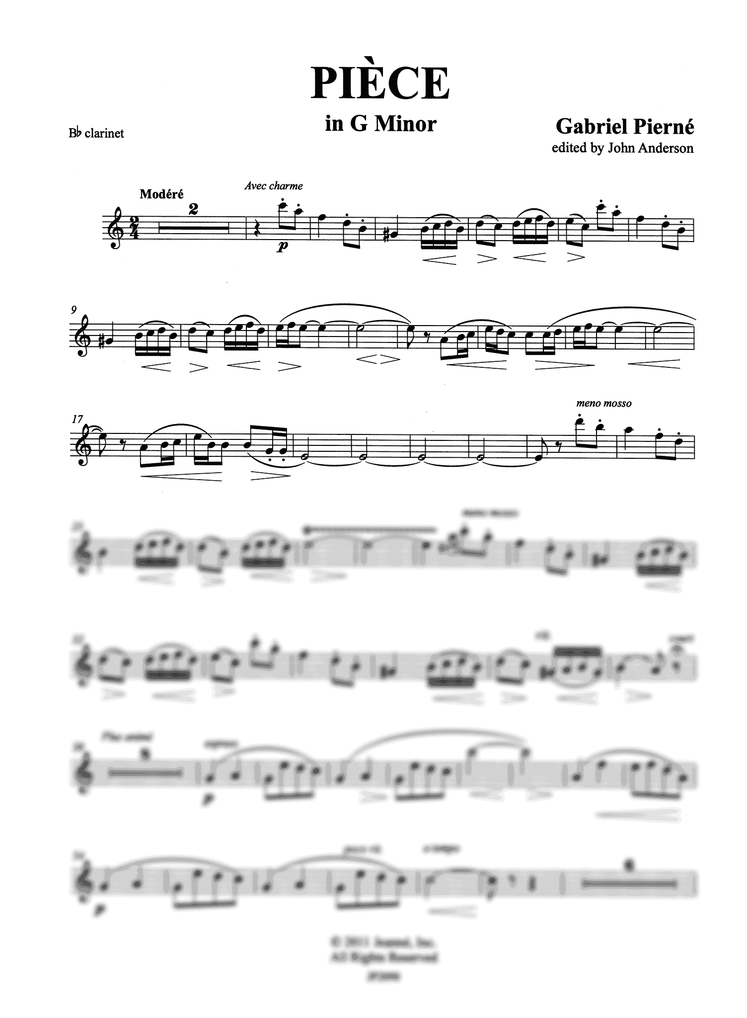 Pierné Pièce in G Minor, Op. 5 Clarinet part