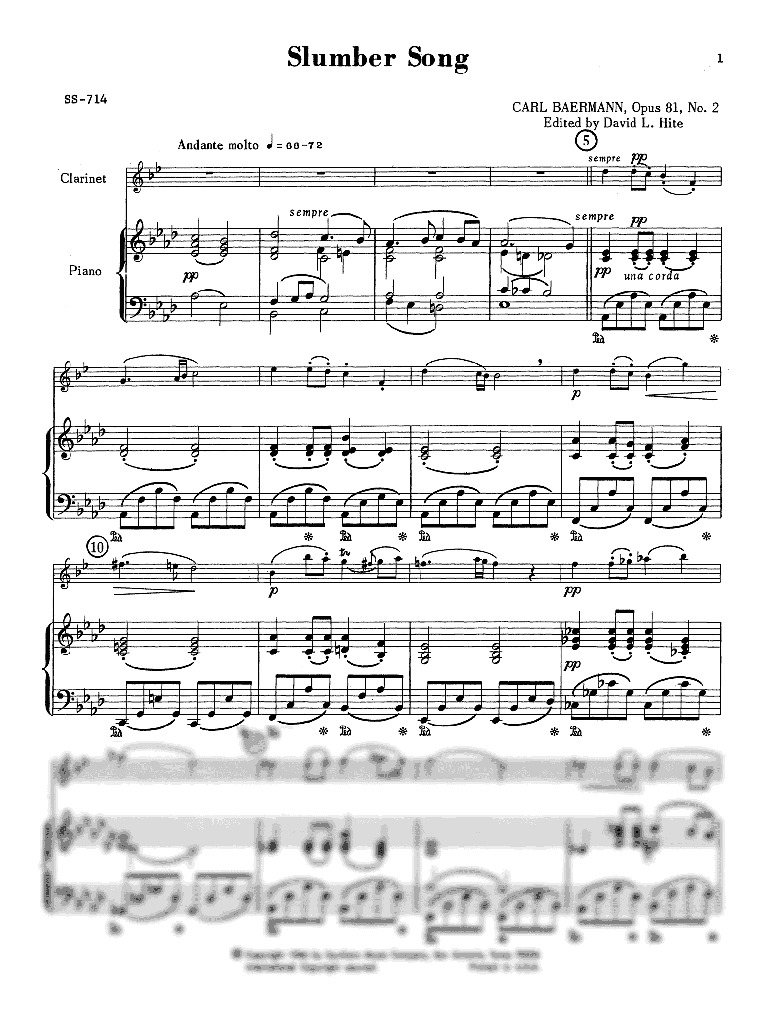 Baermann Slumber Song, Op. 81 No. 2 Clarinet & piano score