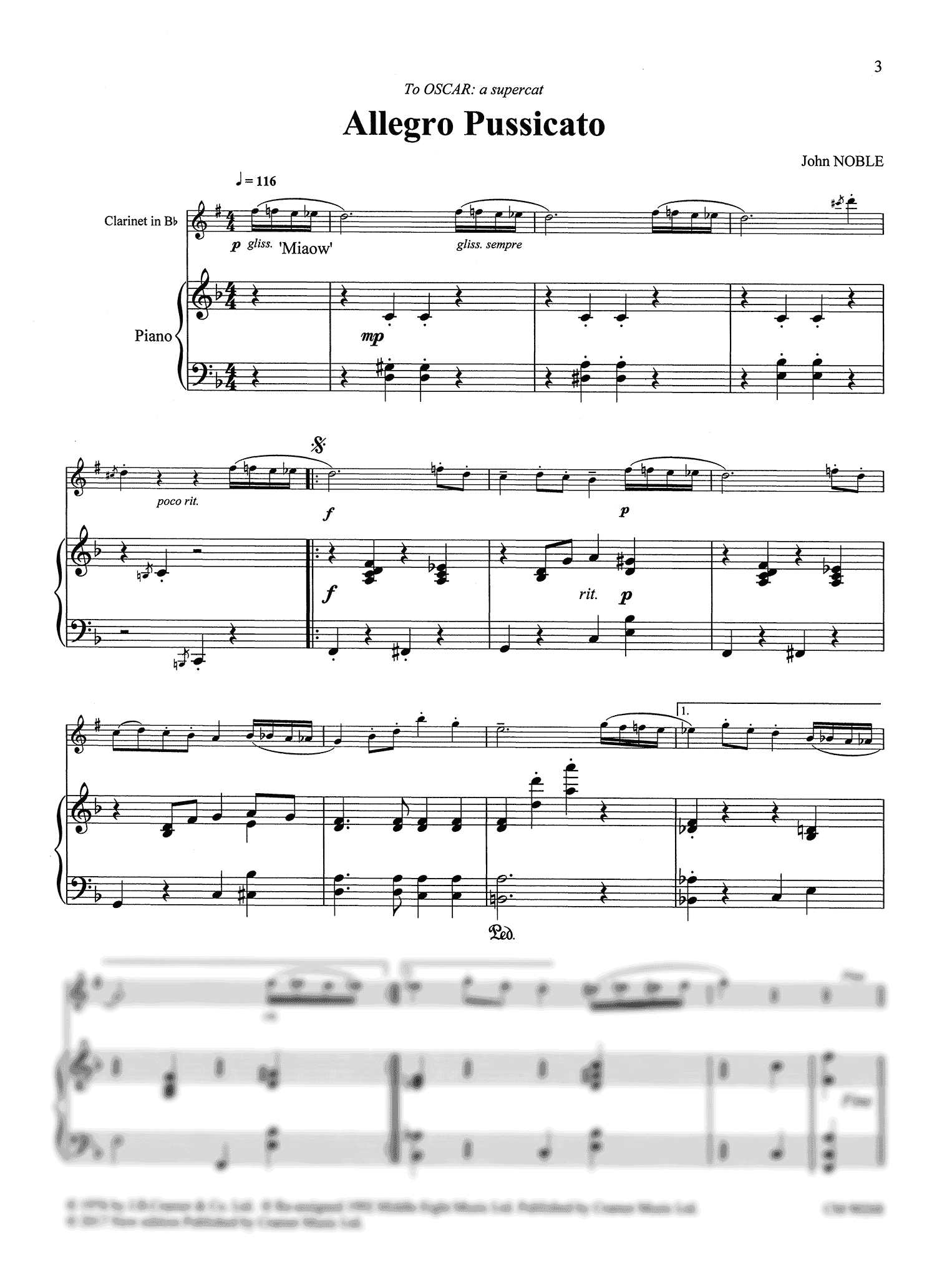 John Noble Cats Suite clarinet and piano - Movement 1