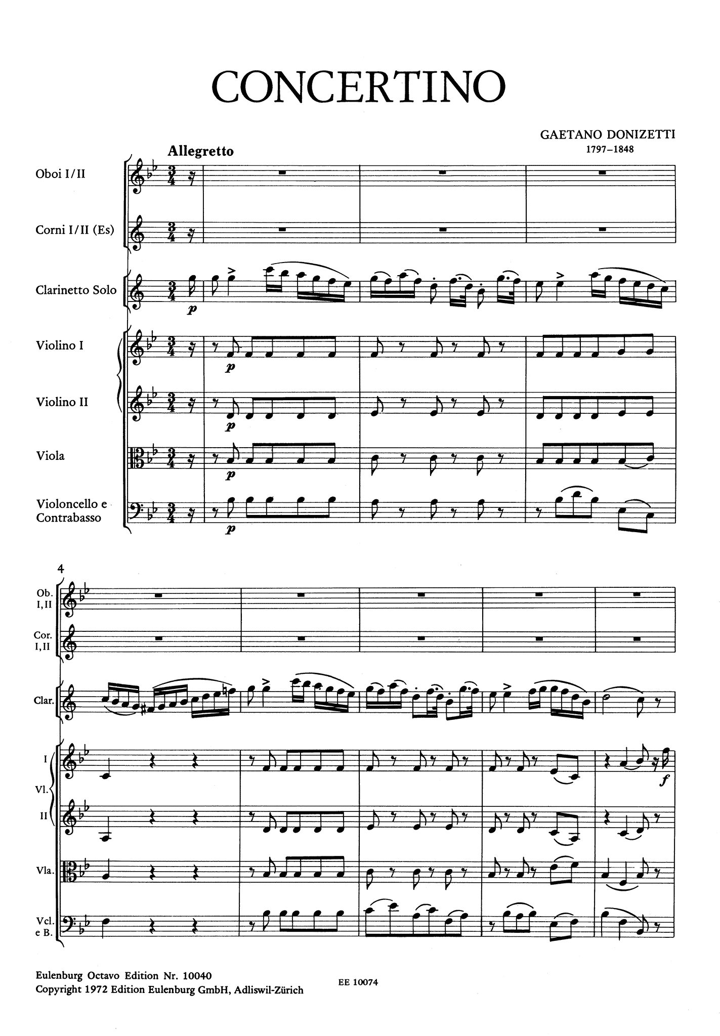Donizetti Concertino in B-flat Major Full Score