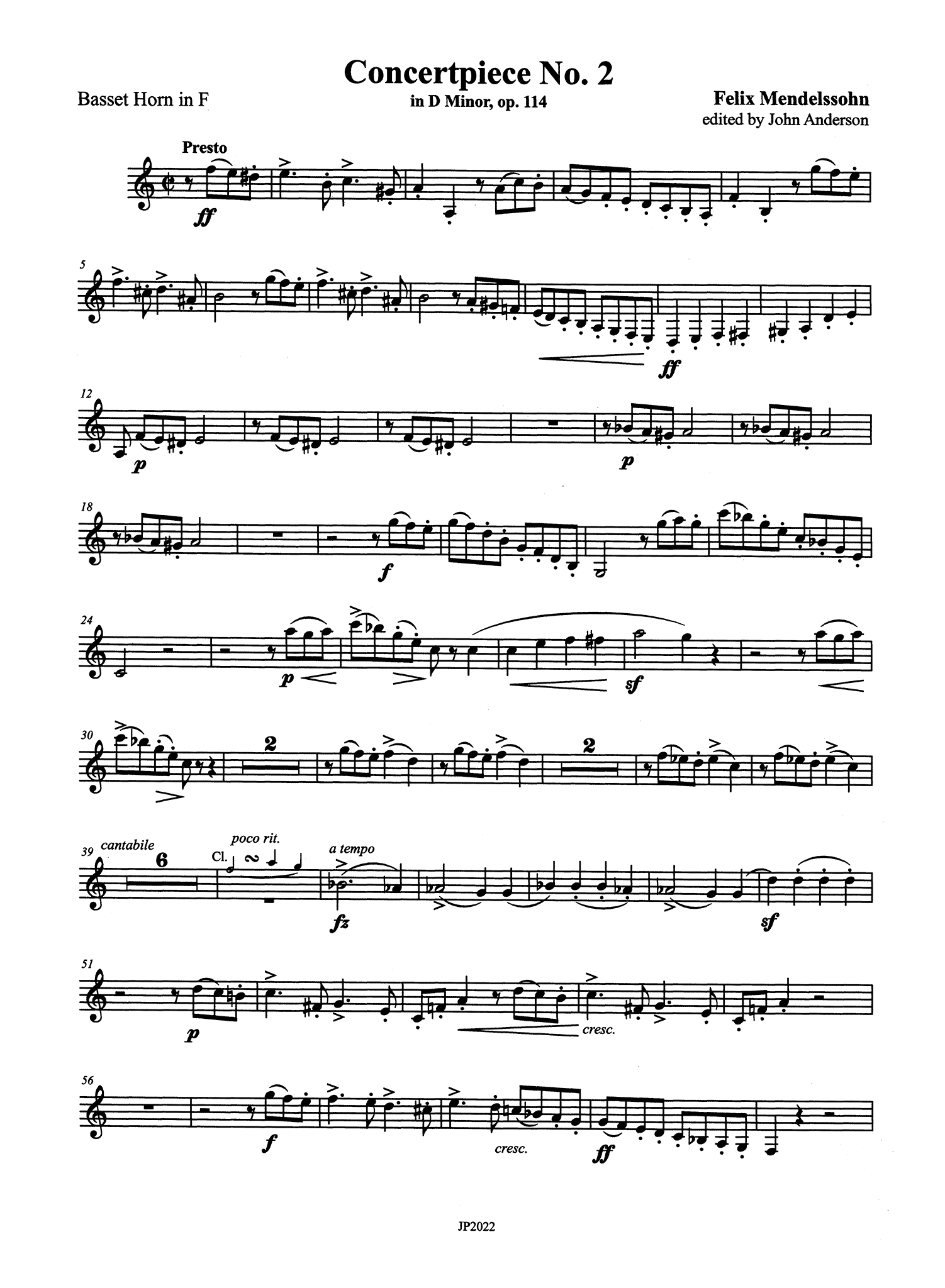 Mendelssohn No. 2 in D Minor, Op. 114 Basset Horn part