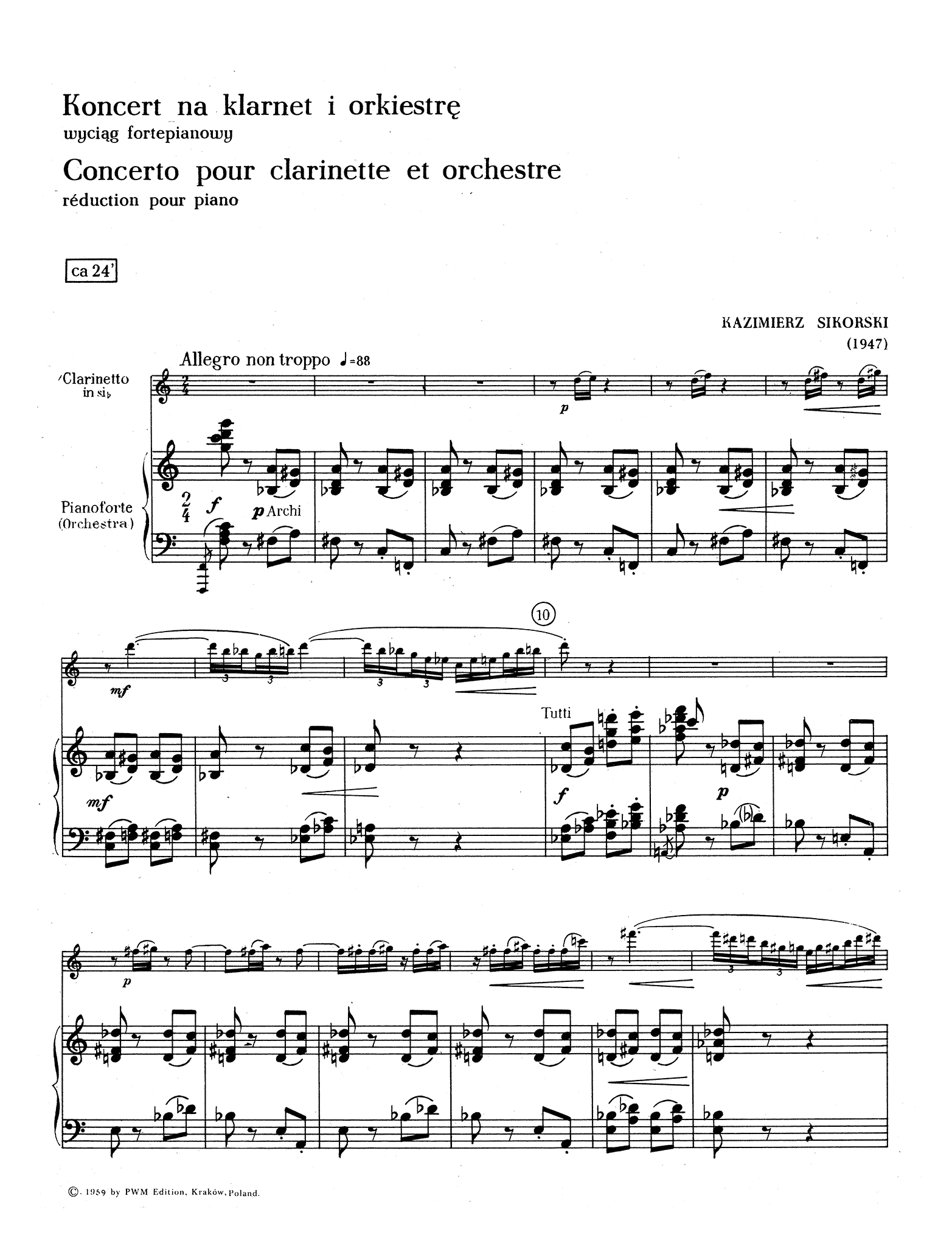 Kazimierz Sikorski Clarinet Concerto piano reduction - Movement 1