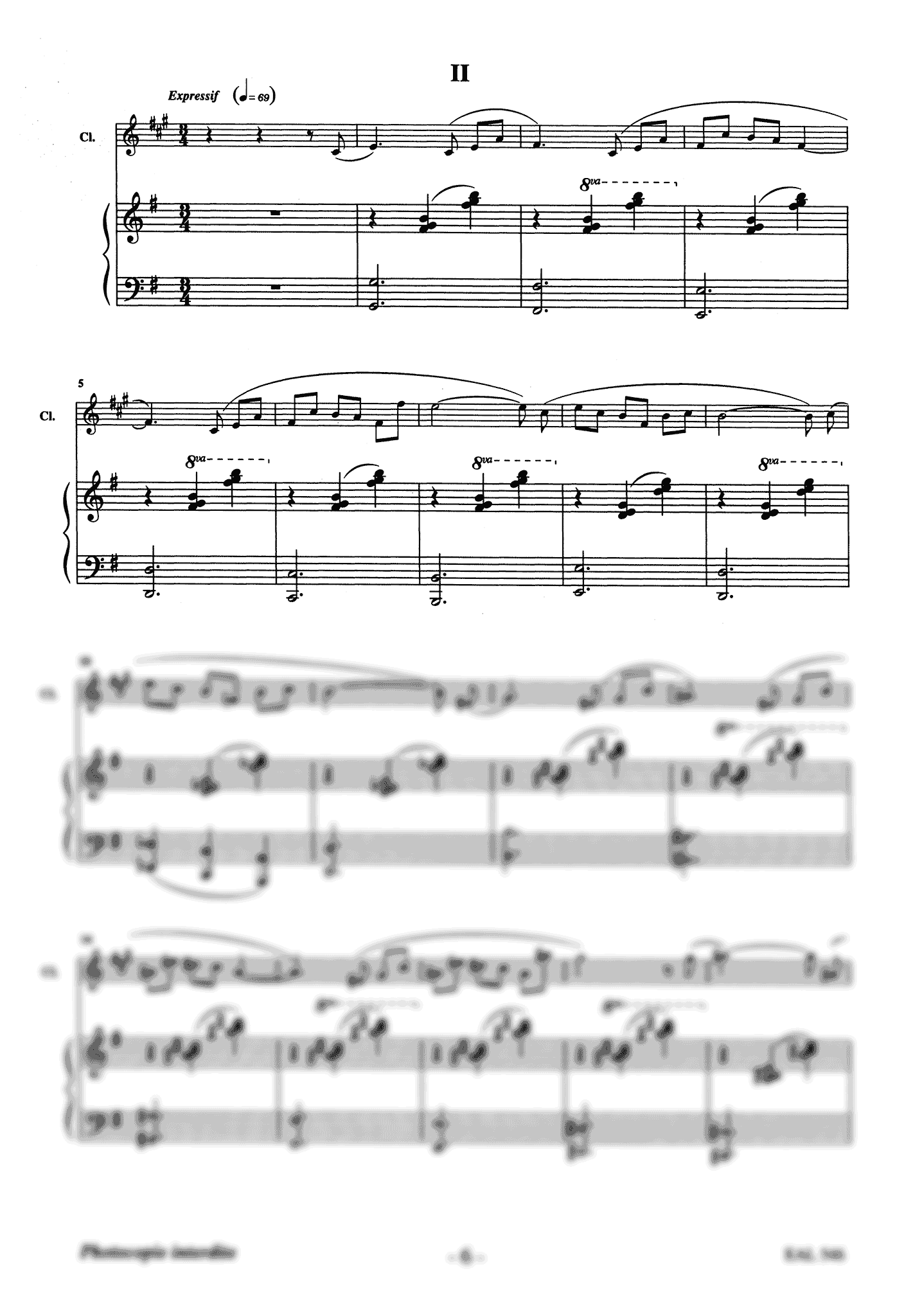 Journeau Trois Pièces Brèves, Op. 69 clarinet and piano - Movement 2