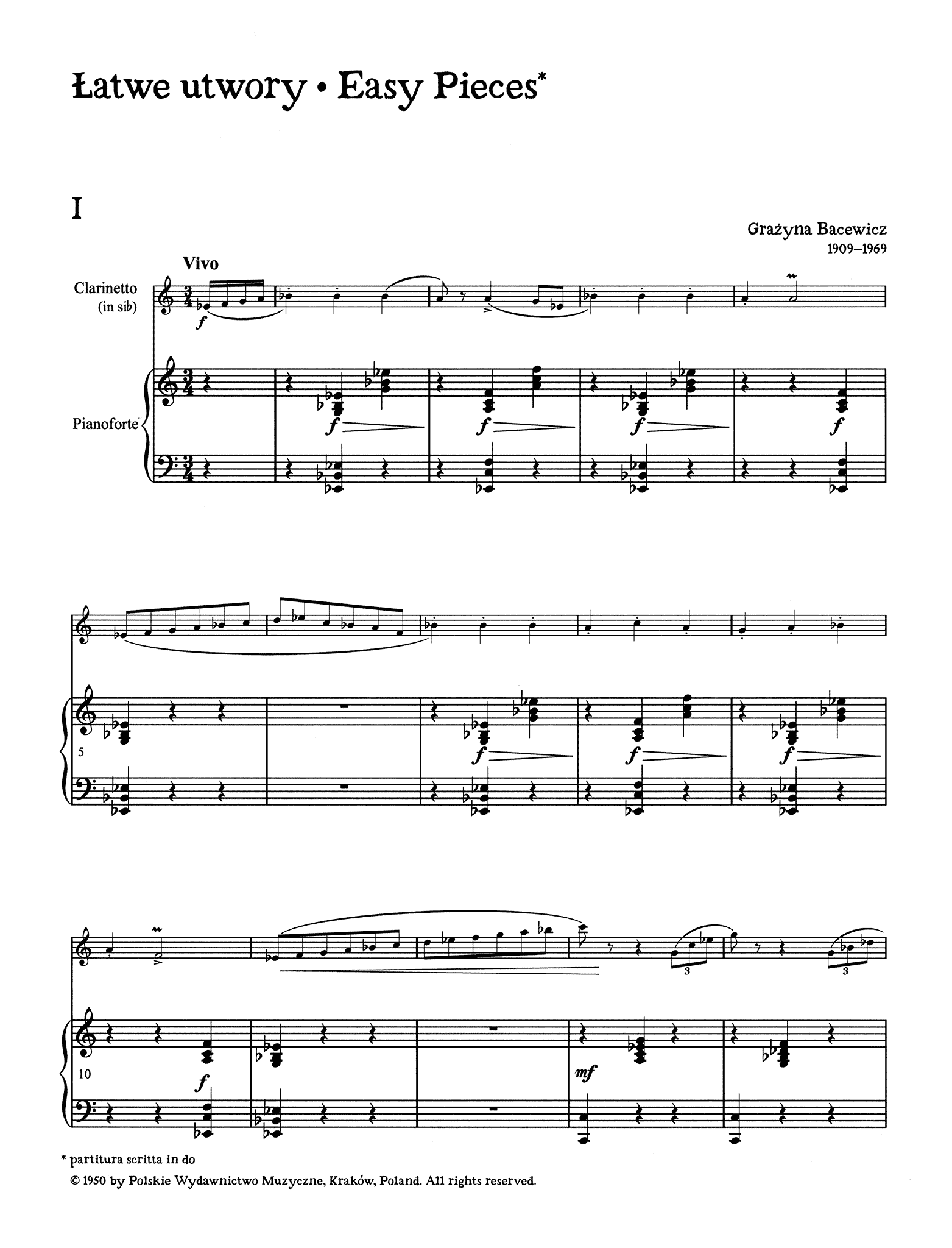 Bacewicz Easy Pieces for Clarinet & Piano - Movement 1