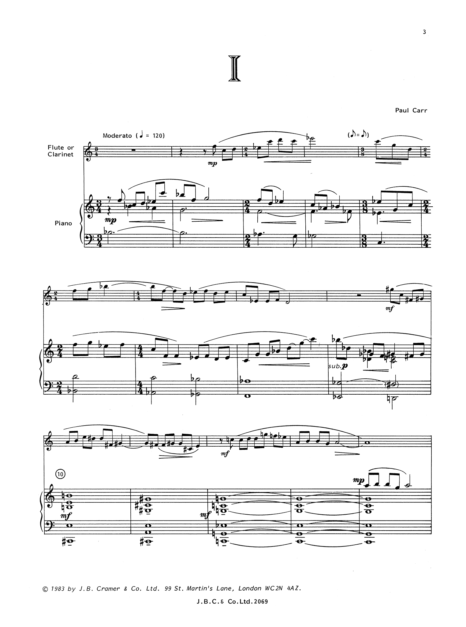Carr Three Bagatelles clarinet and piano - Movement 1