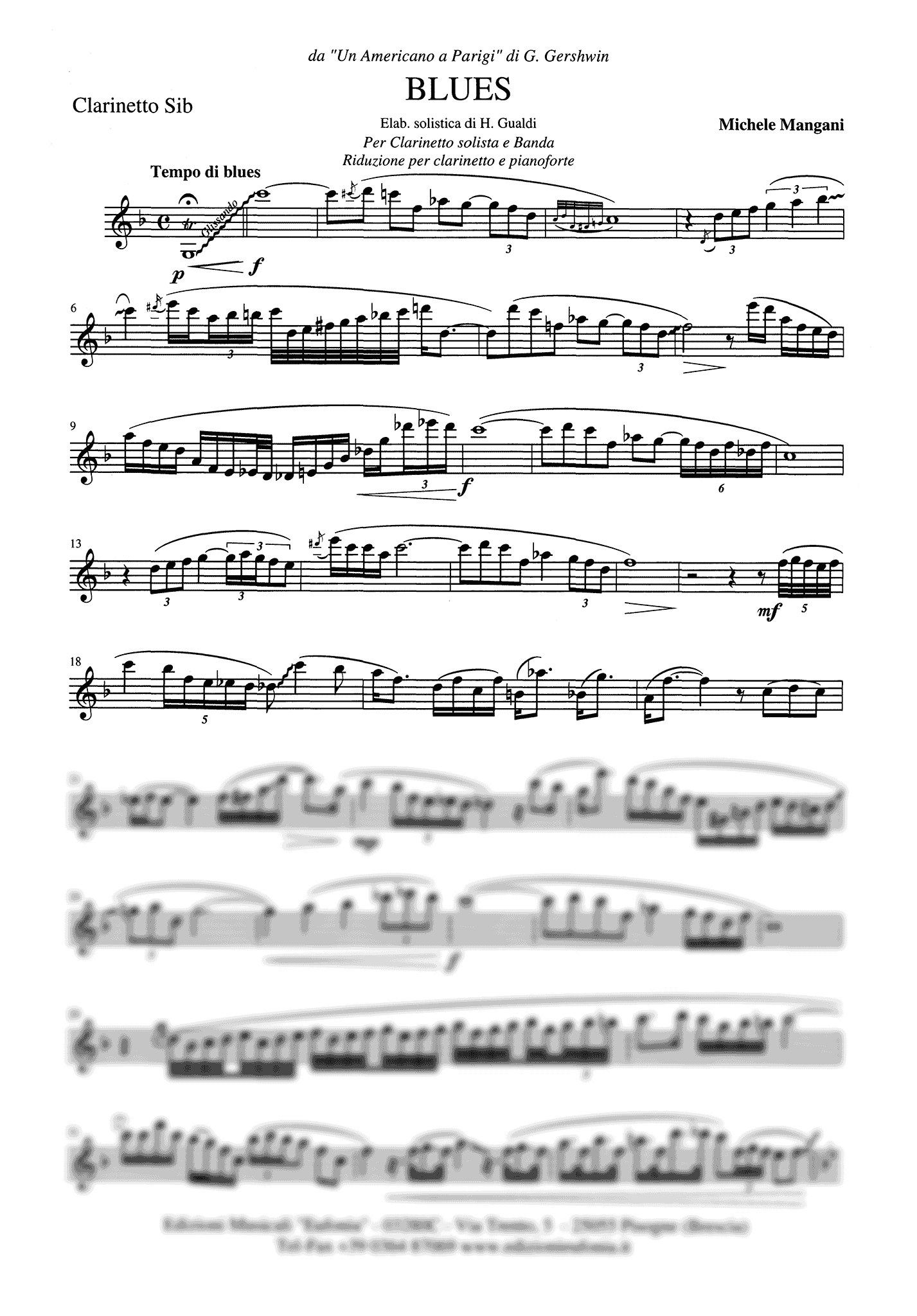 Gershwin Blues, from ‘An American in Paris’ clarinet and piano arrangement solo part