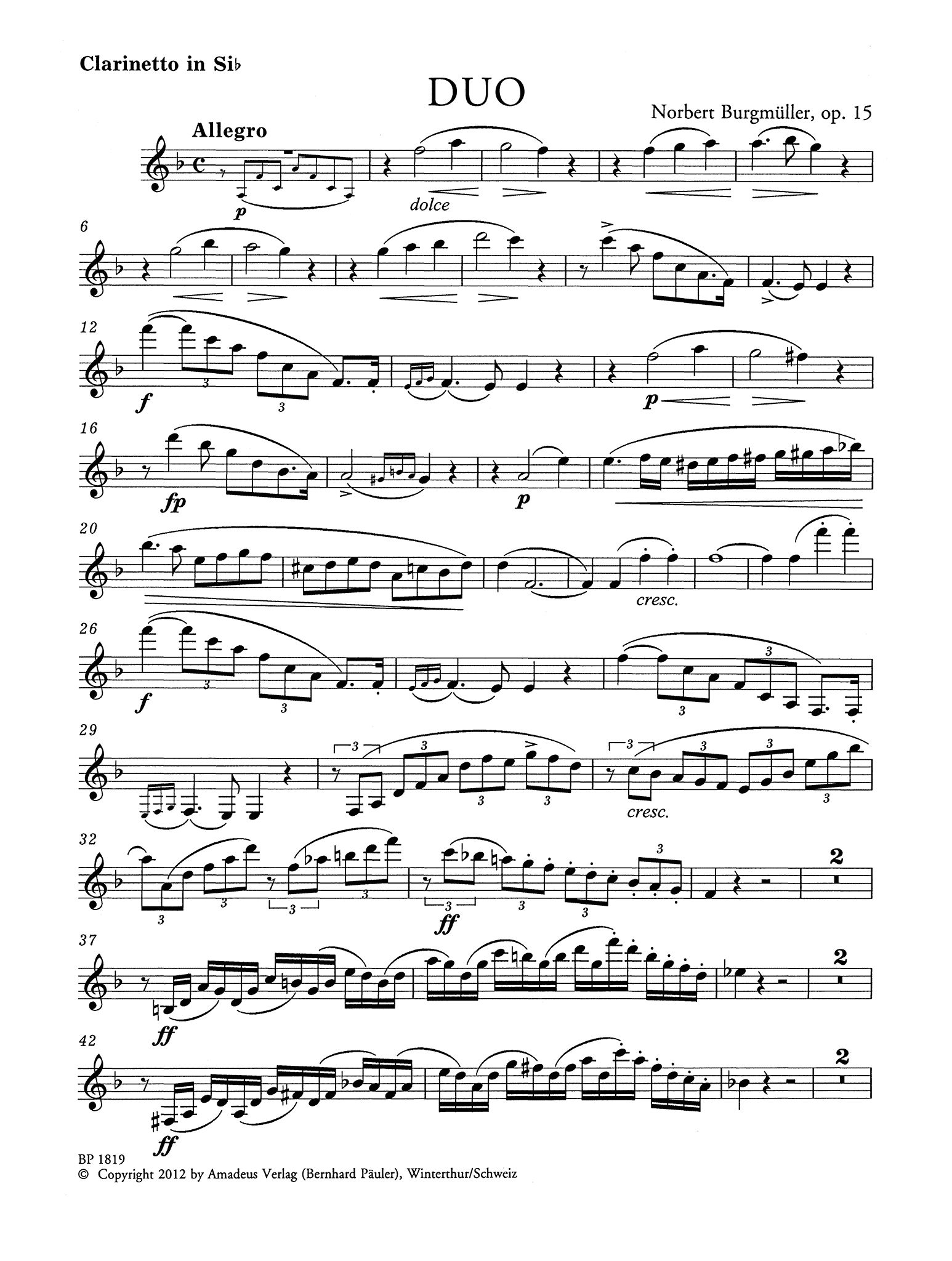 Burgmüller Duo Op. 15 Clarinet part