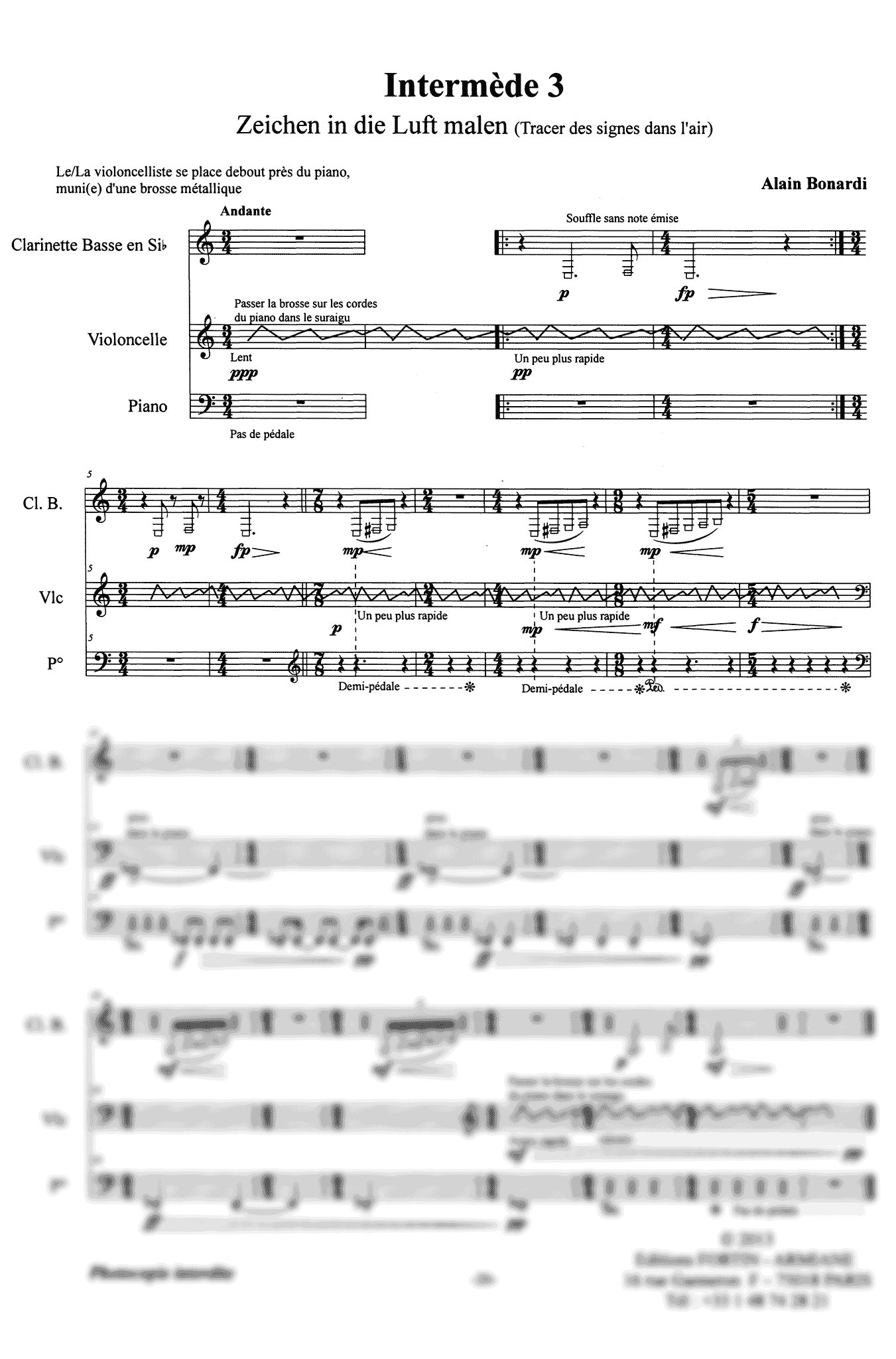Wagner Wesendonck Lieder, WWV 91 clarinet cello piano arrangement Bonardi -  Interlude 3