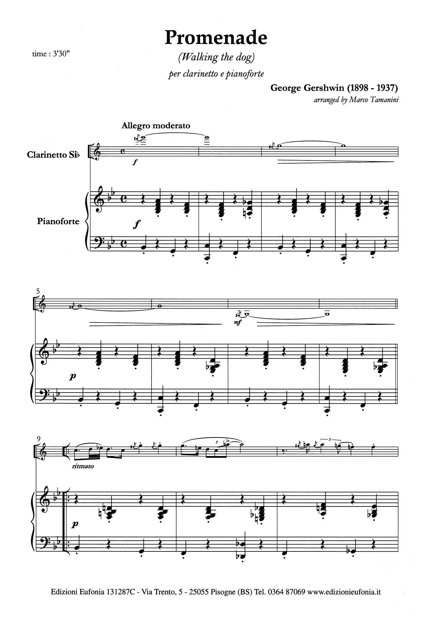 Gershwin Promenade (Walking the Dog) clarinet & piano arrangement score