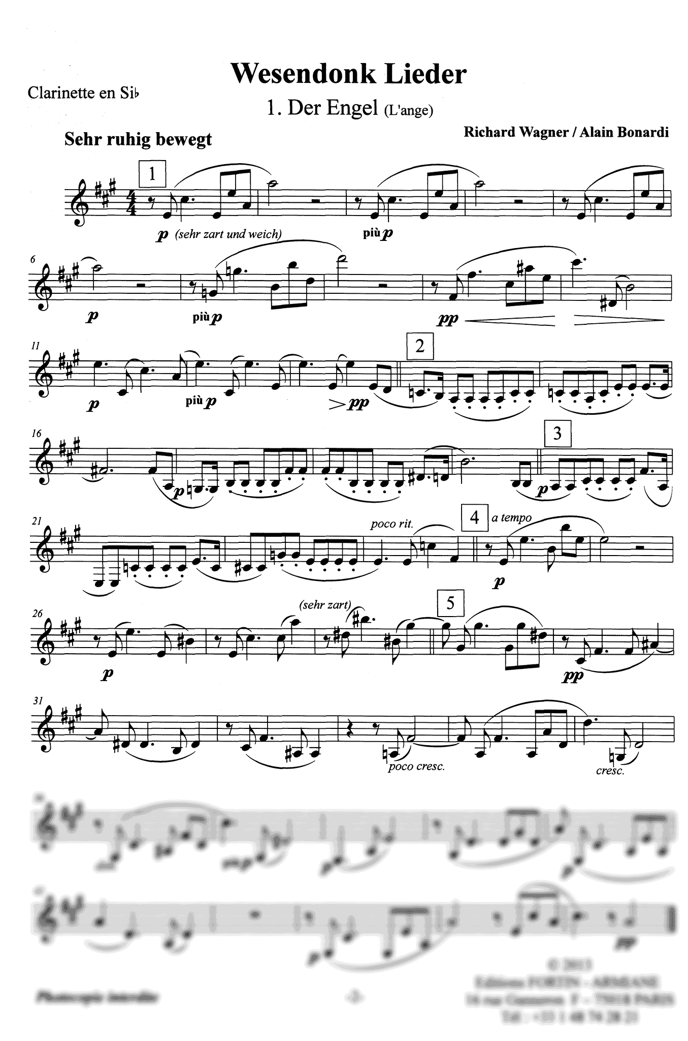 Wagner Wesendonck Lieder, WWV 91 arrangement Bonardi clarinet part