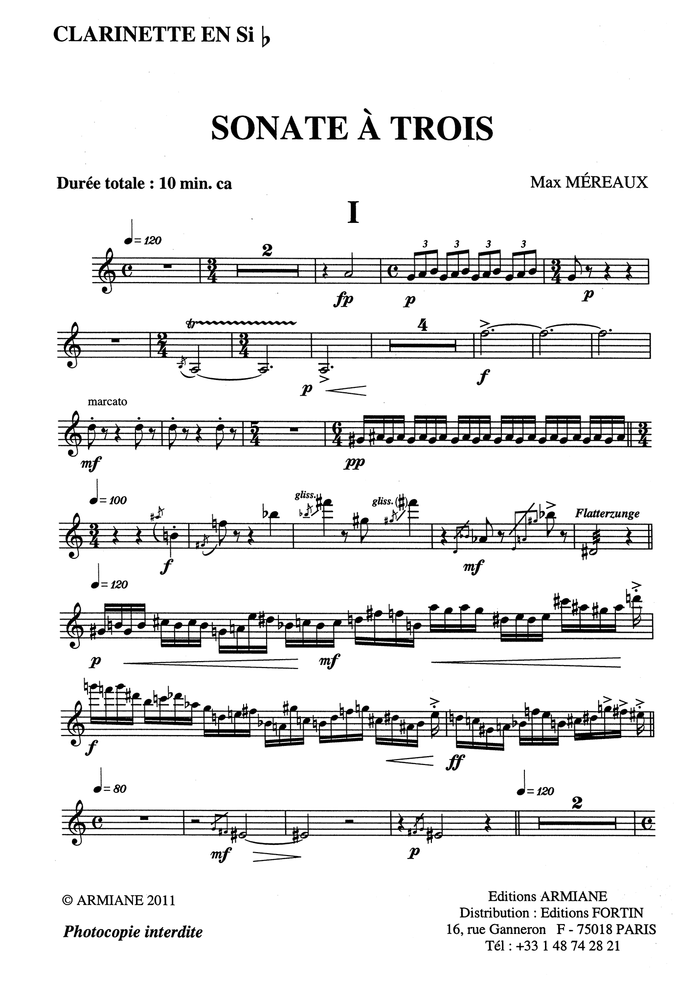 Méreaux Sonate à trois clarinet cello piano solo part