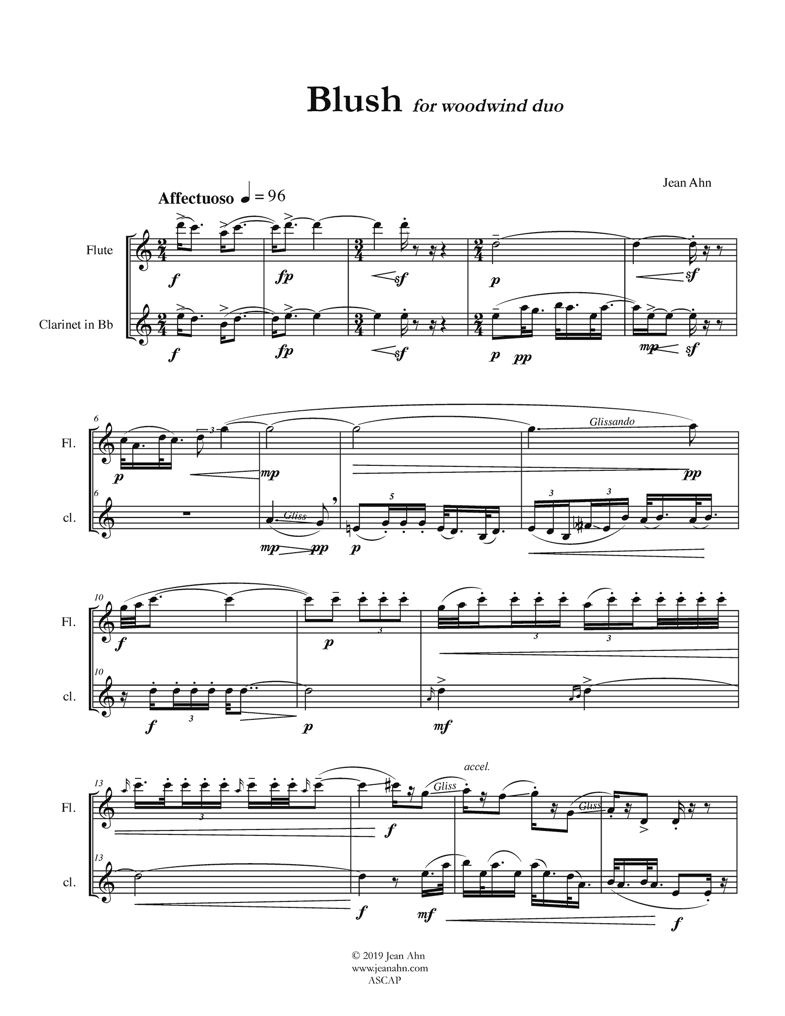 Jean Ahn Blush III flute and clarinet duet page 1
